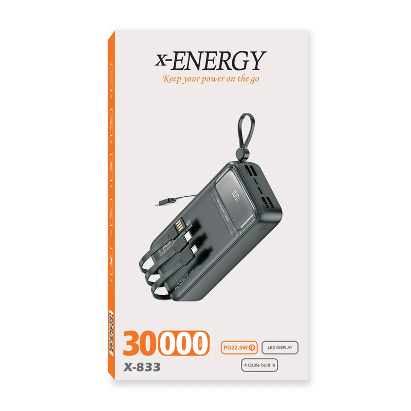پاوربانک ایکس انرژی مدل X-833 ظرفیت 30000 میلی‌آمپر ساعت