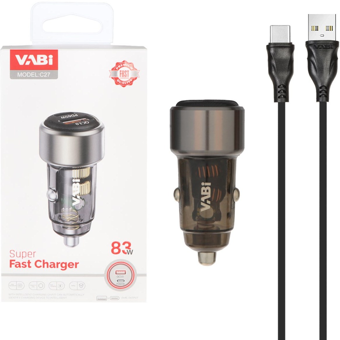 شارژر فندکی PD و فست 83W دو پورت برند VABI مدل C27
