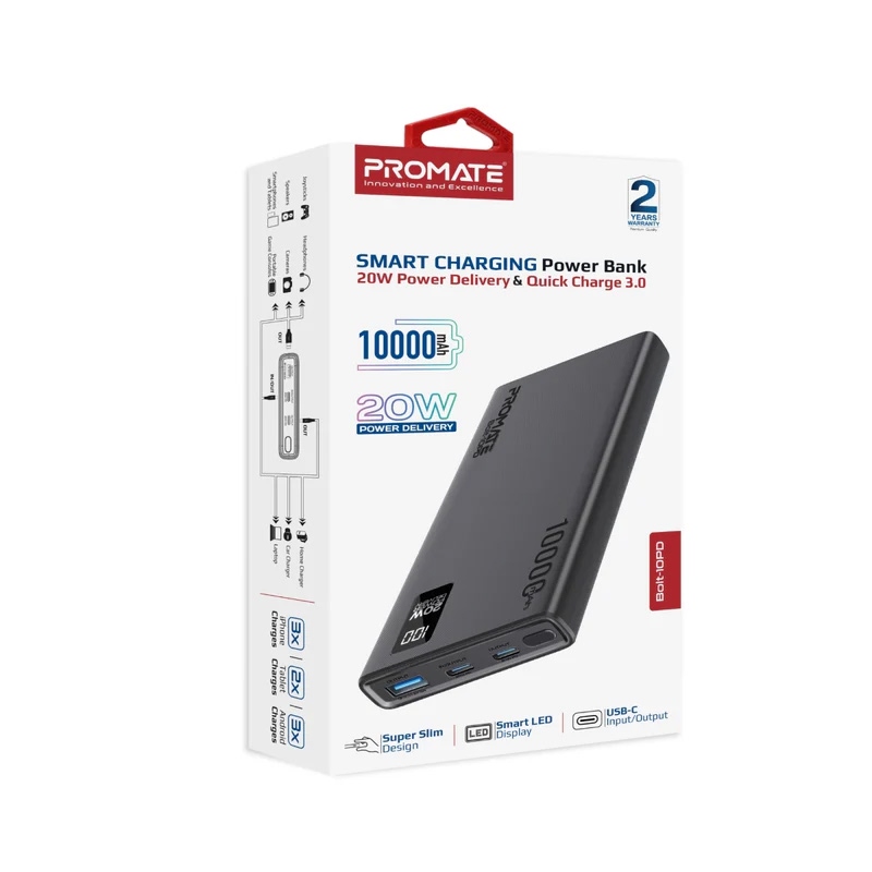 پاوربانک 10000 پرومیت مدل Bolt-10PD