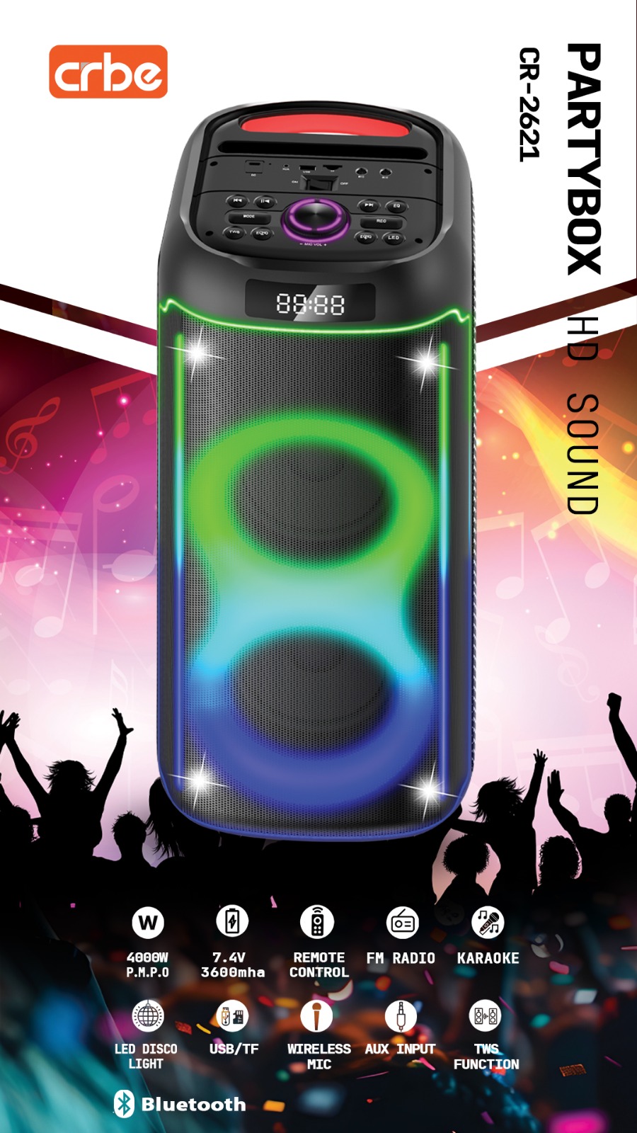 اسپیکر بلوتوثی کربی مدل PartyBox CR2621