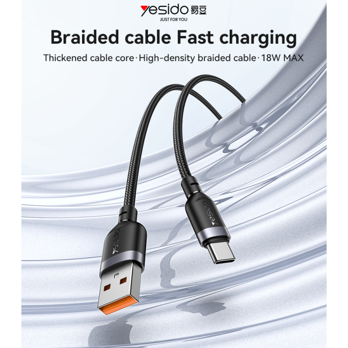 کابل شارژ سریع USB به Type-C یسیدو CA131C – طول 0.3 متر، توان 18W، بدنه آلومینیومی مقاوم