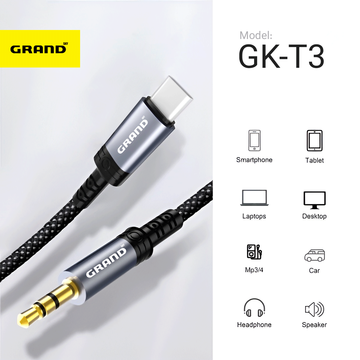 کابل aux به تایپ سی(Type-C) گرند مدل GK-T3