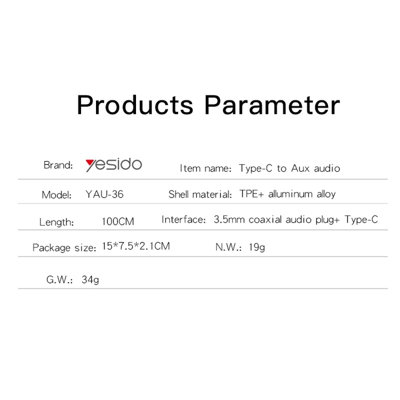 کابل AUX یسیدو مدل YAU36