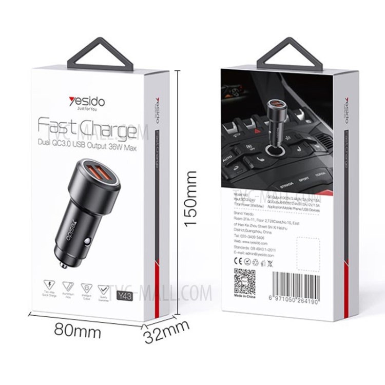 شارژر فندکی یسیدو 36 وات Yesido Y43