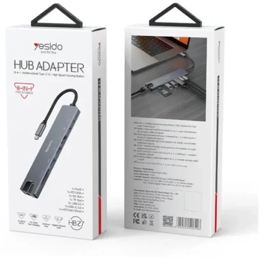 هاب یسیدو YESIDO HB27 با 8 درگاه و 100 وات PD