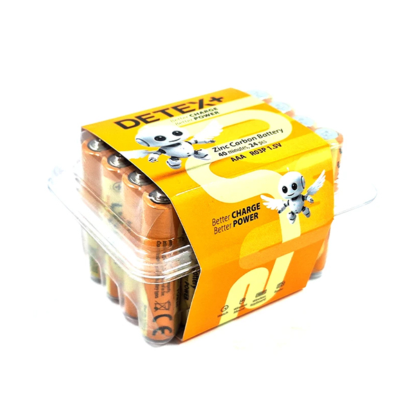 باتری نیم قلمی DETEX مدل 6F22 R03P بسته 24 عددی