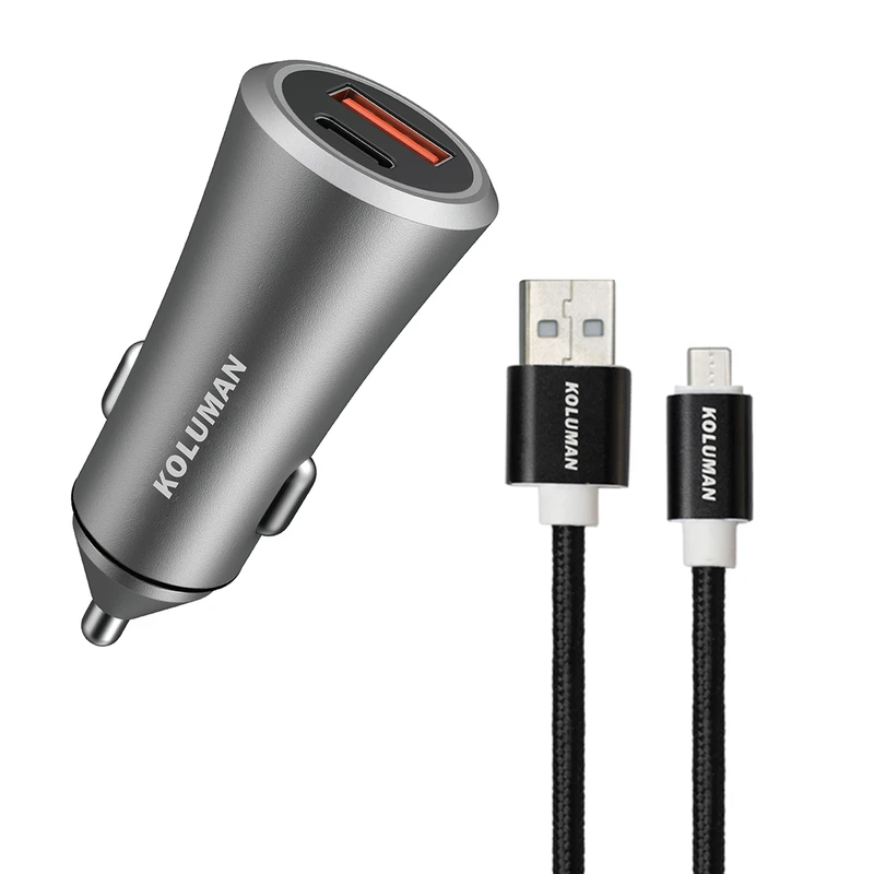 شارژر فندکی کلومن مدل KC-C03 به همراه کابل MicroUSB و TYPE-C